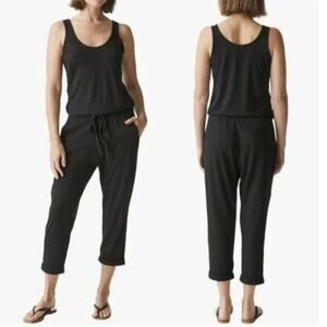 Micchael Stars Black Jersey Knit Sleeveless Jumpsuit Drawstring Waist Size Large